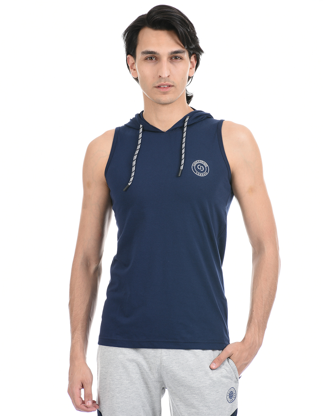 Cloak & Decker by Monte Carlo Men Dark Blue Sleeveless Hooded Tshirt